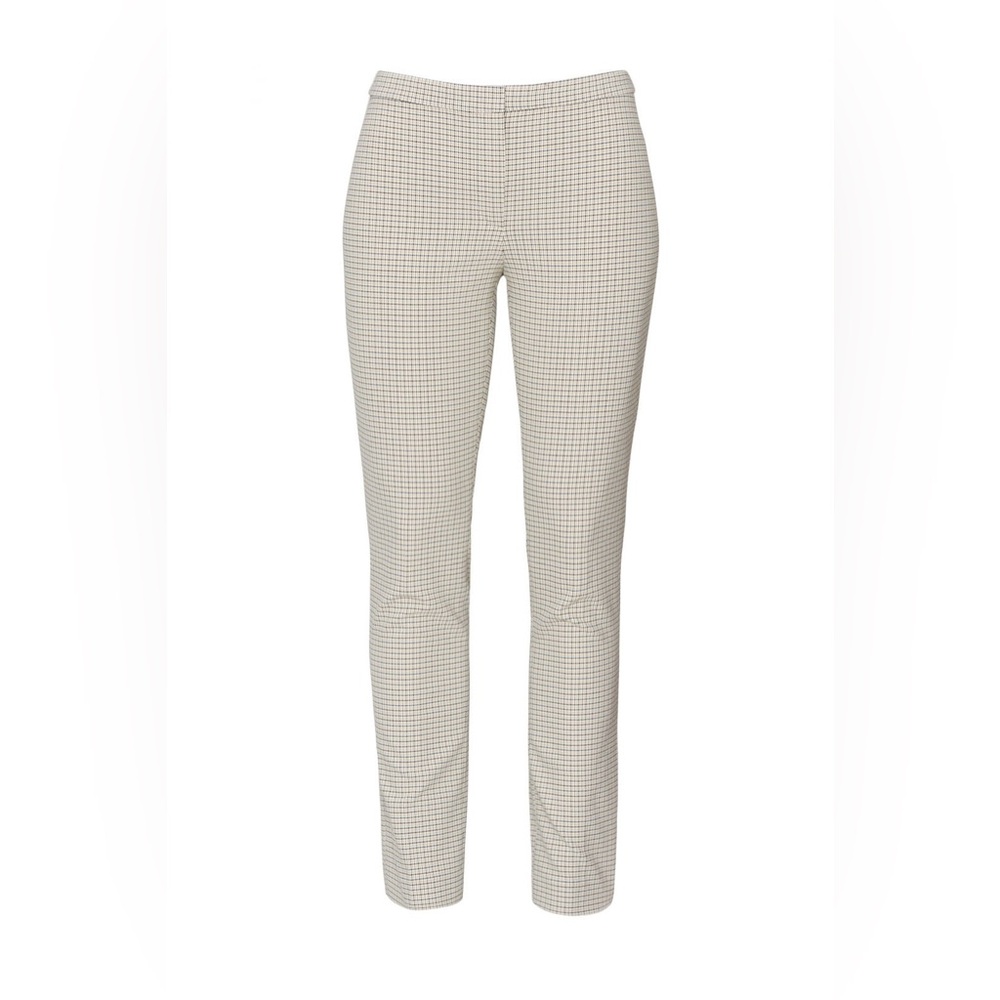 Theory Cream Check Straight-Leg Pants with Tan Grid